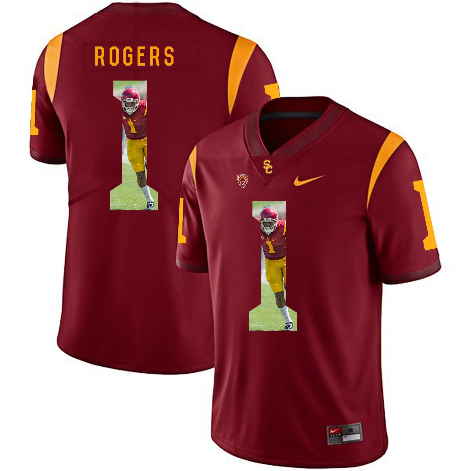 Men USC Trojans 1 Rogers Red Fashion Edition Customized NCAA Jerseys